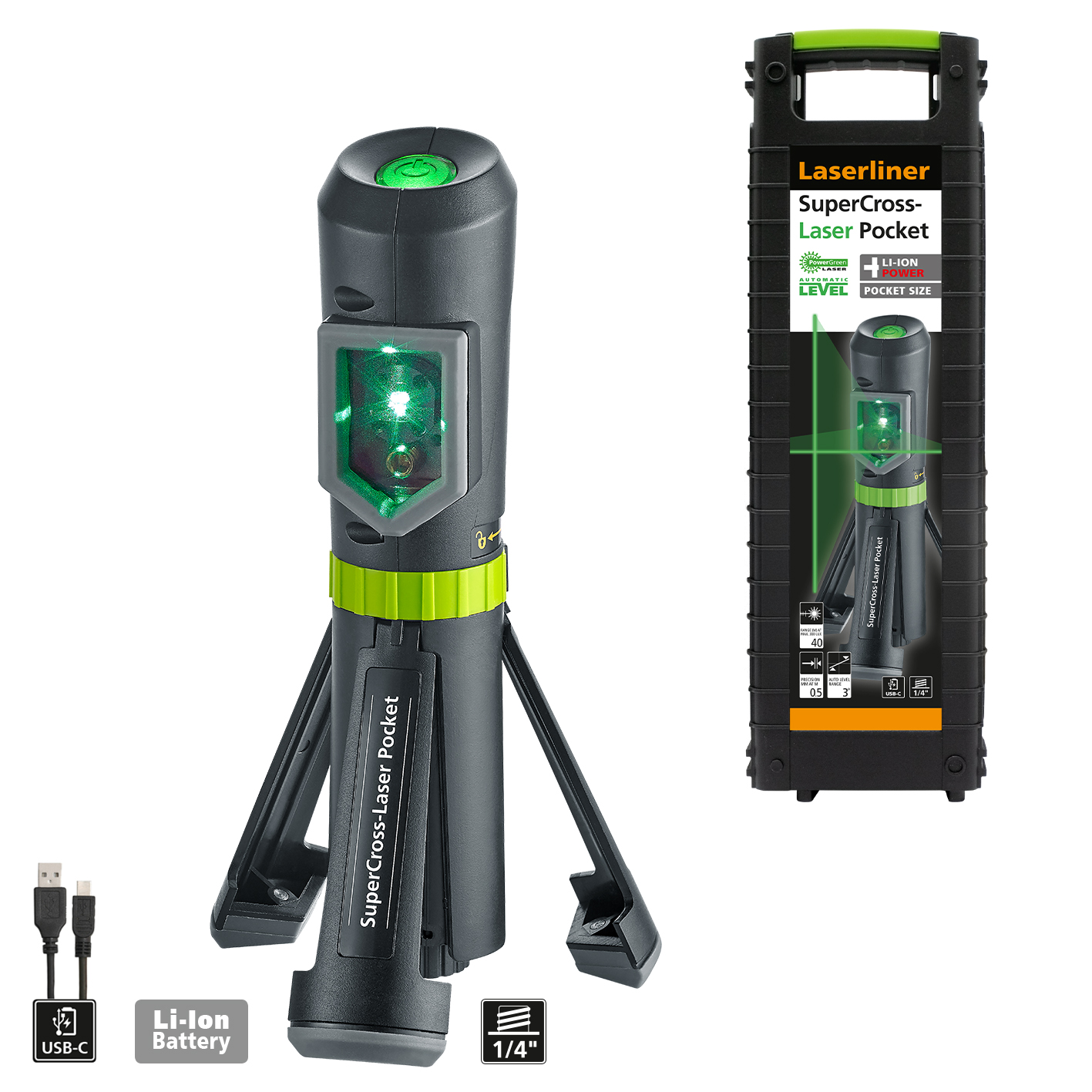 Laserliner 031.120A SuperCross- Pocket Cross Line Laser Green
