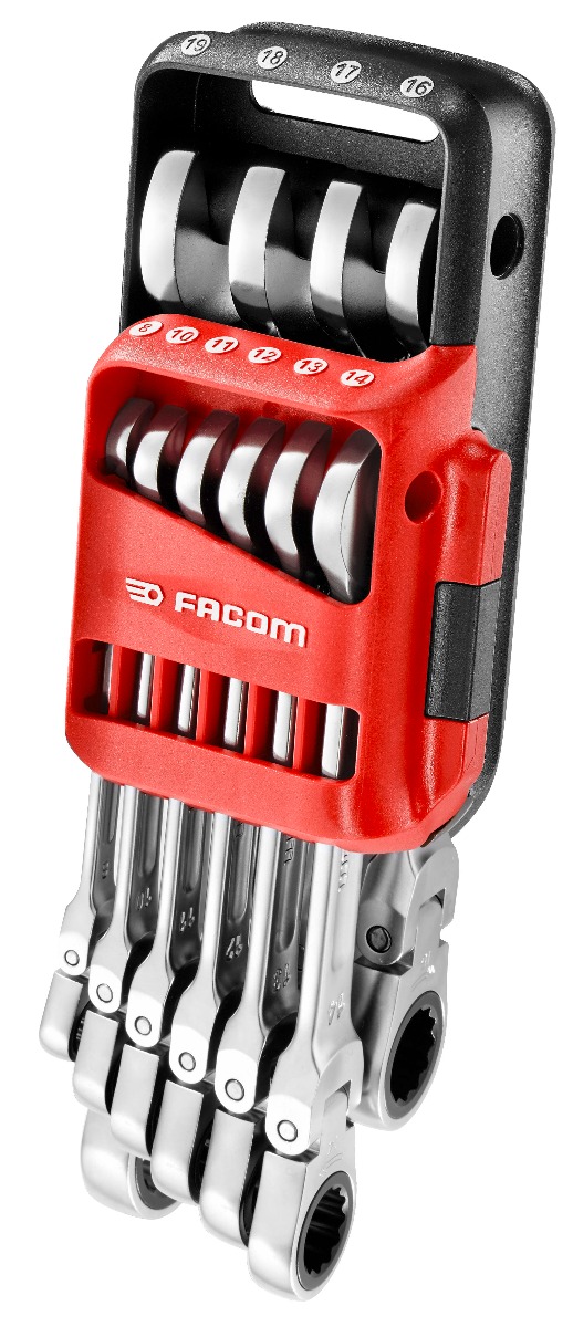 Facom 467BF.JP10PB Hinged ratchet wrench set of metric measures in holder 10-piece