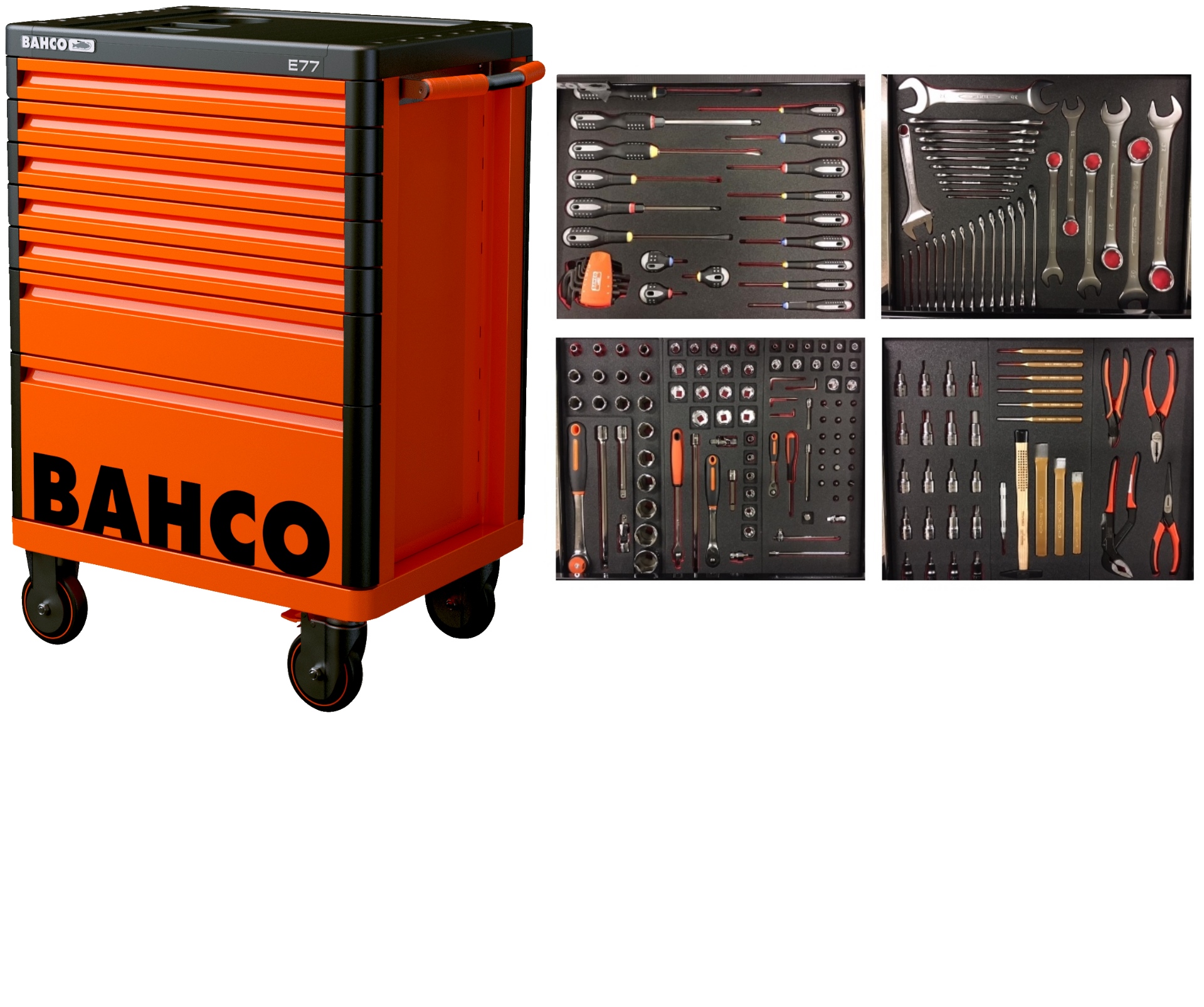 Bahco 1477K7-FULL4 Tool trolley orange 190 pieces