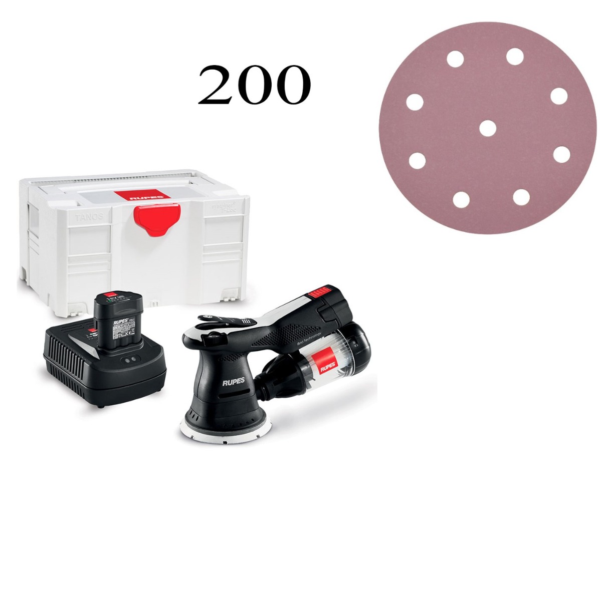 Rupes 165904INTRODUCTIEACTIE HSR73 Eccentric Battery Sander Ibrid 18V 2.5Ah in Systainer + 100 x Sanding Disc P120 and 100 x Sanding Disc P180