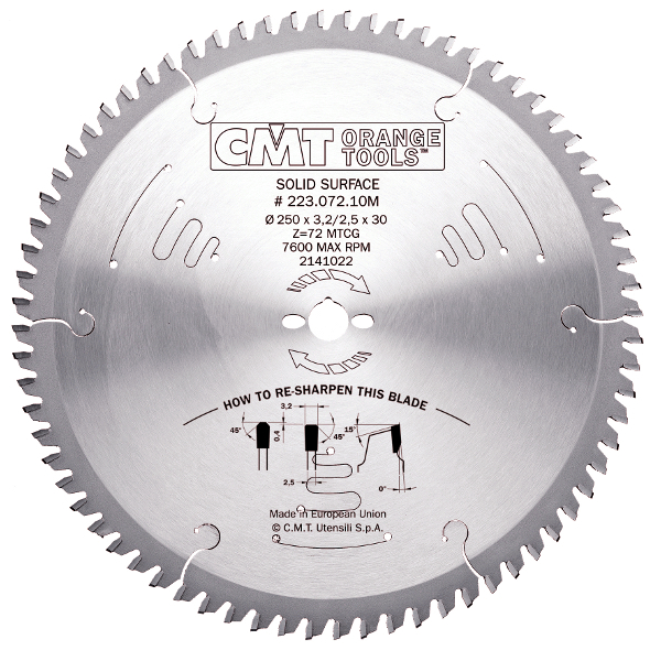 CMT 223.072.10M Saw blade for Corian and PVC 250 x 30 x 72T
