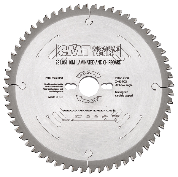 CMT 281.061.10M Negative hook blade for Melamine/Formica chipboard 250 x 30 x 60T