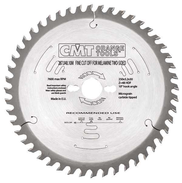 CMT 287.048.10M Saw blade Hollow, roof tooth positive 250 x 30 x 48T