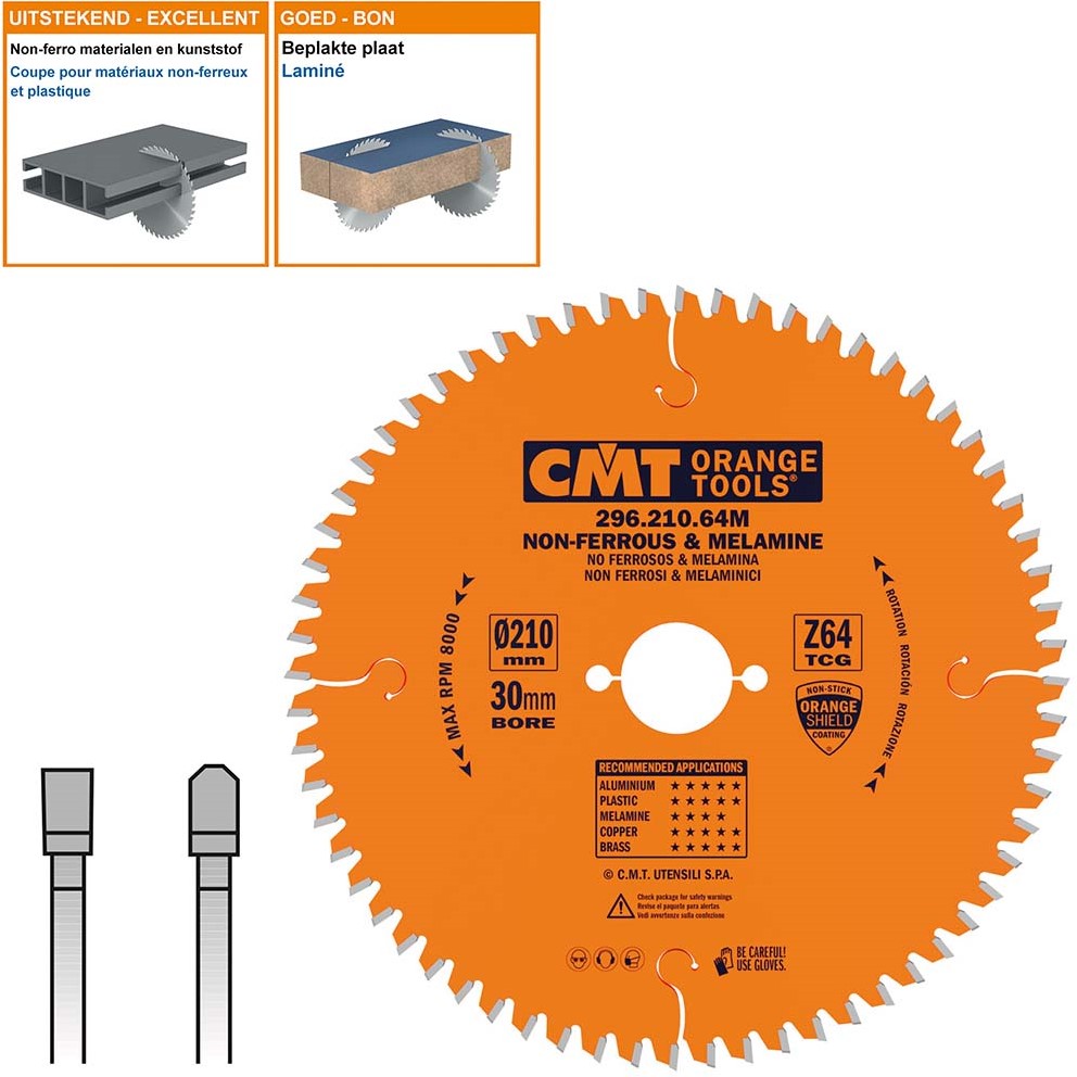 CMT 296.210.64M Negative hook blade for Non-Ferrous/Trespa/Alu 210 x 30 x 64T