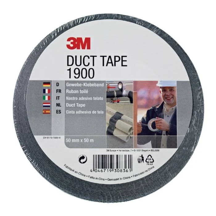 3M 9.21.01.900.55 Economy Duct Tape 1900, Black, 50 mm x 50 m