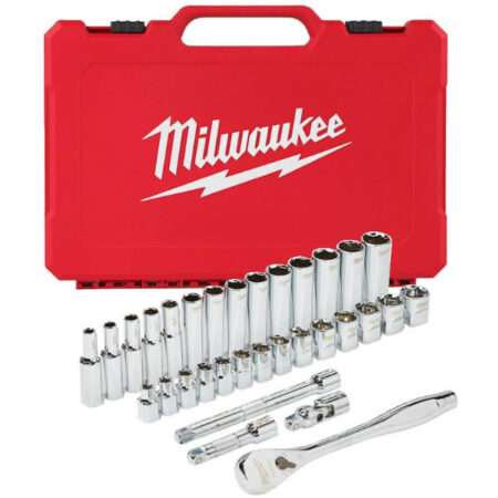 Milwaukee Accessories 4932464945 ⅜ Socket Set with Ratchet 32-Piece