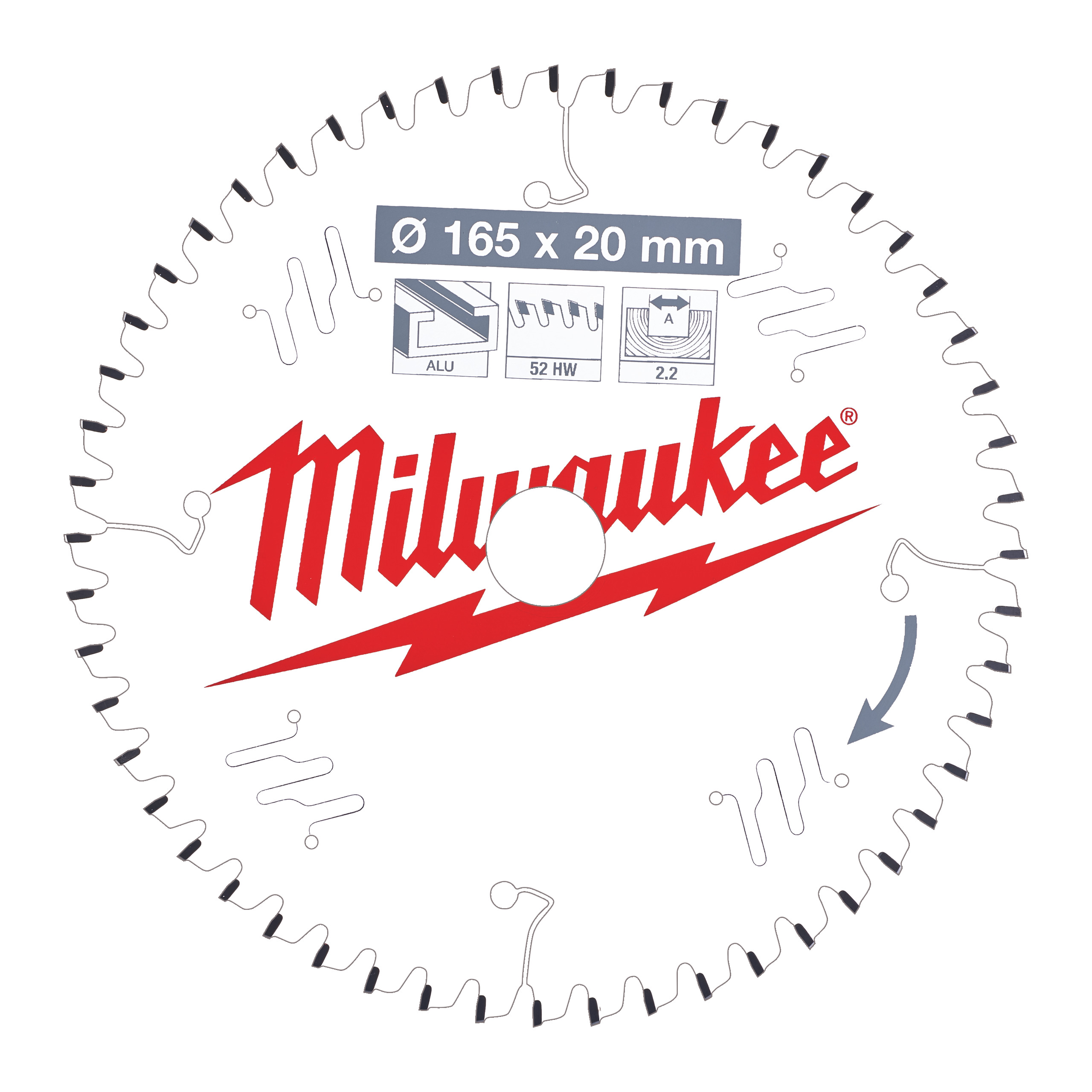 Milwaukee Accessories 4932471296 Circular saw blade P Alu165x20x2,2x52TF neg.