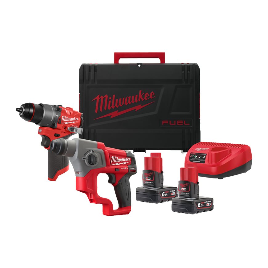Milwaukee 4933480590 M12 FPP2F2-402X Powerpack M12FPD2 Impact Drill + M12CH Drill Hammer 12V 4.0Ah