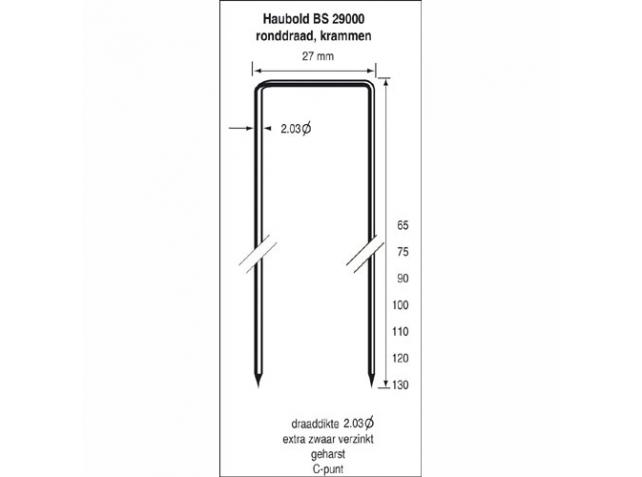 Haubold Fasteners 503612 Staple BS29000-75 CNK Chisel tip Zinc plated 12mµ 2,160 pieces