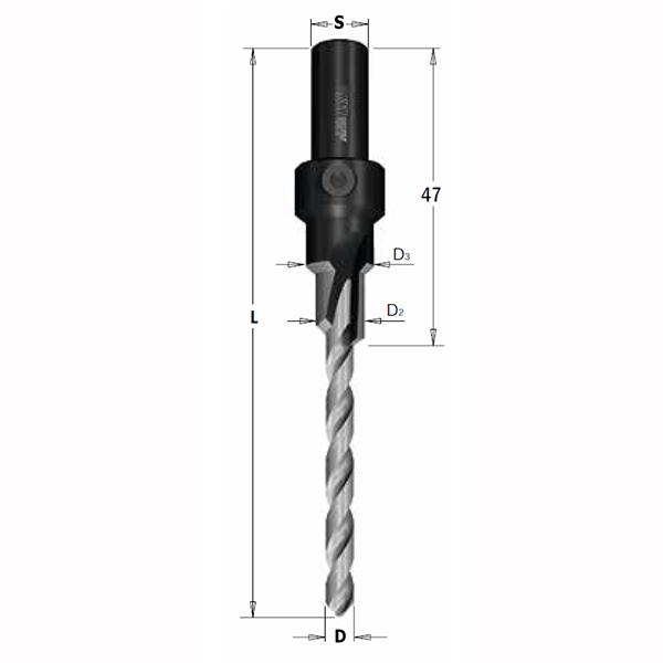 CMT 515.050.31 Step drill bit with countersink for screw connection 5mm, shank 9mm