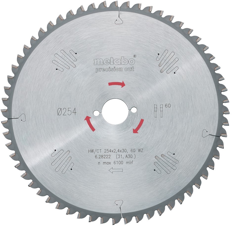 Metabo Accessories 628221000 HM Saw Blade Precision Cut HW/CT 254X30, 48 WZ 5° neg.