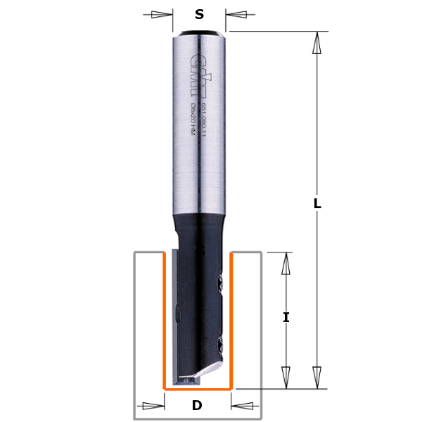CMT 651.120.11 Straight cutter met wisselbare measure Z1 12 mm shaft 8 mm