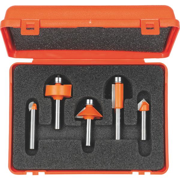 CMT 900.005.02 Set of 5 cutter in pvc case 8 mm shank HM