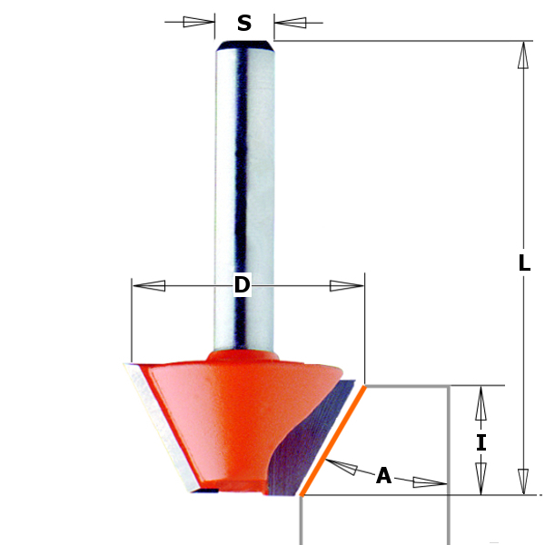 CMT 904.240.11 Chamfer router bits without guide bearing 30° shank 8 mm