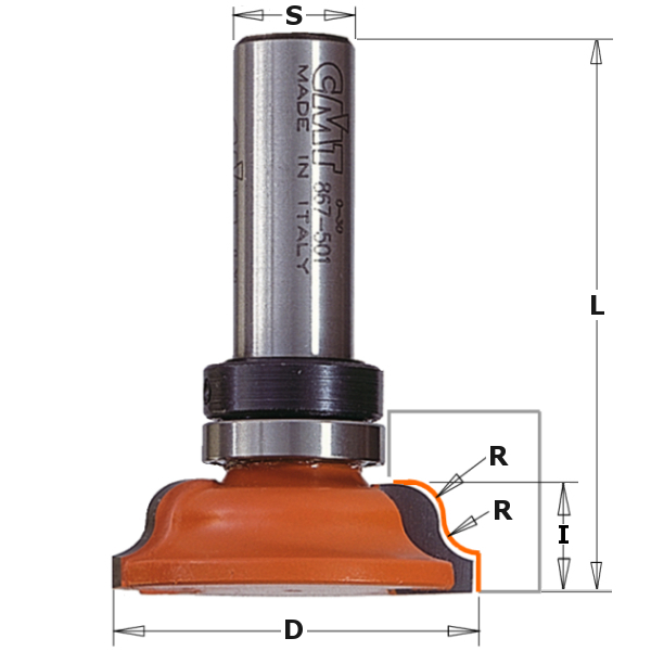 CMT 967.503.11B Profile cutter with guide bearing on shaft 60,5 mm shank 12 mm
