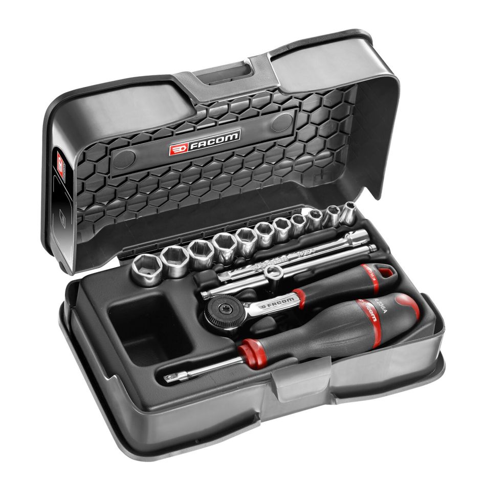 Facom R.161-2P6 15-Piece socket set 1/4" 6-sided metric