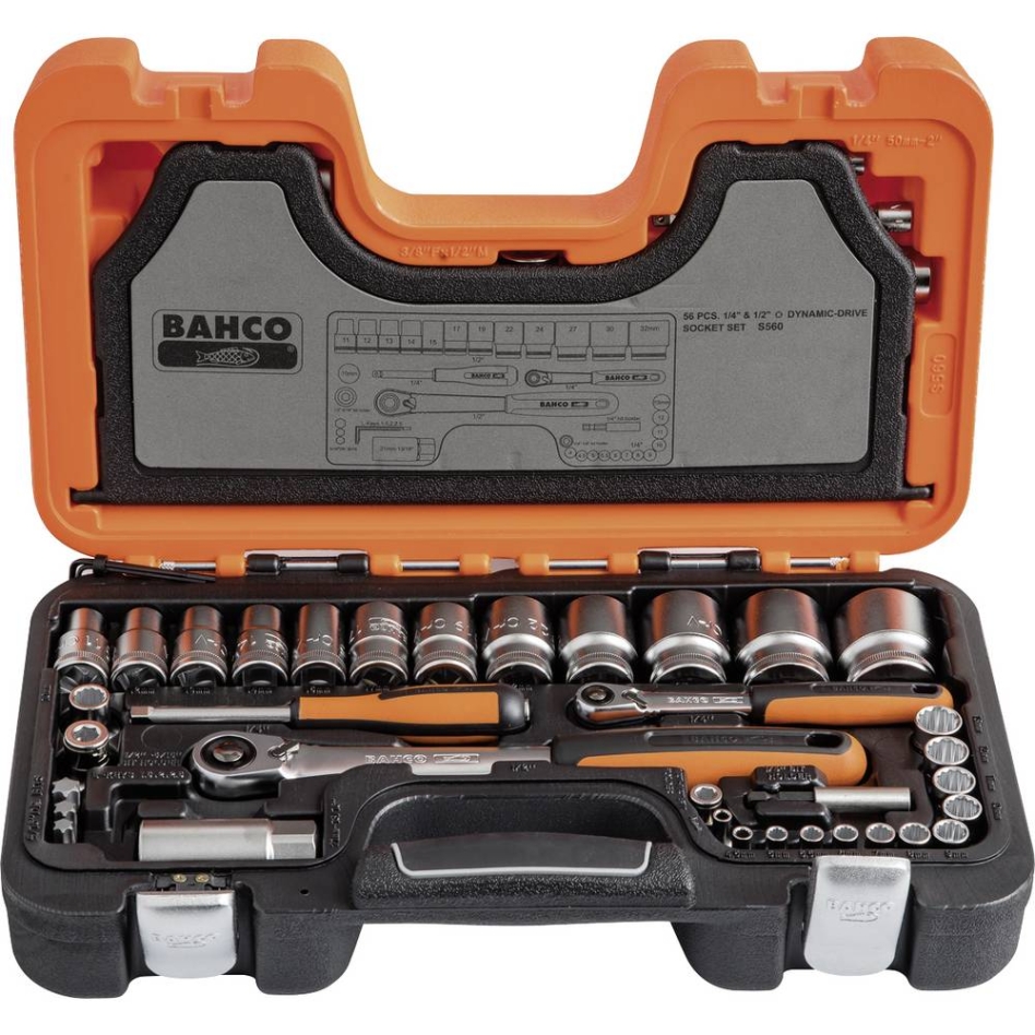 Bahco S560 Socket set 1/4" 1/2", 56-piece