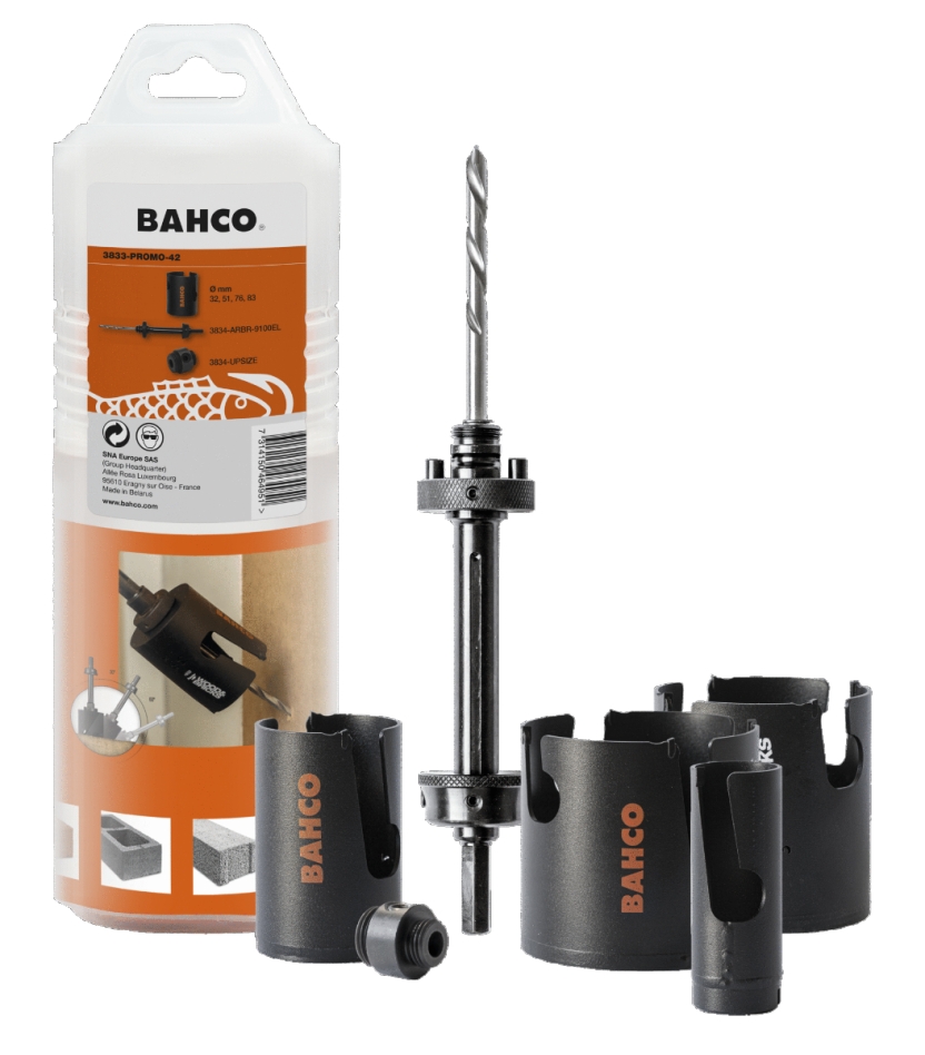 Bahco 3833-PROMO-42 Hole Saw Set, Superior™, Multi-Purpose, for Wood and Stone - 6-Piece Set