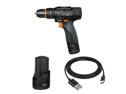 Batavia 7065261 Cordless Impact Drill Set 1x 12V 2.0Ah battery pack and USB-C charging cable