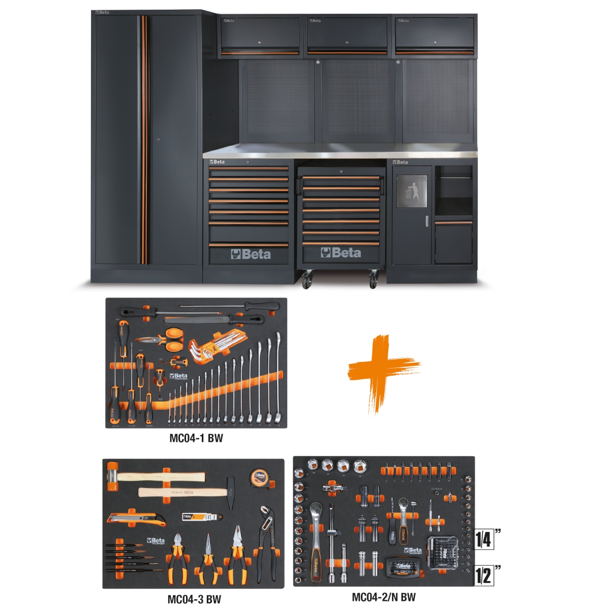 Beta 045001987 C45PRO 2.0 X Workshop kit with assortment of Beta Worker universal tools 196-piece