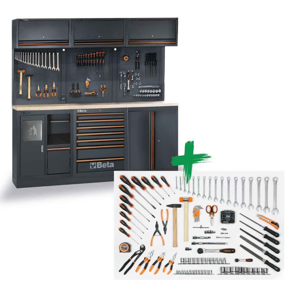 Beta 045009168 C45PRO 2.0 AW Workshop equipment with assortment of Beta Worker universal tools 157-piece