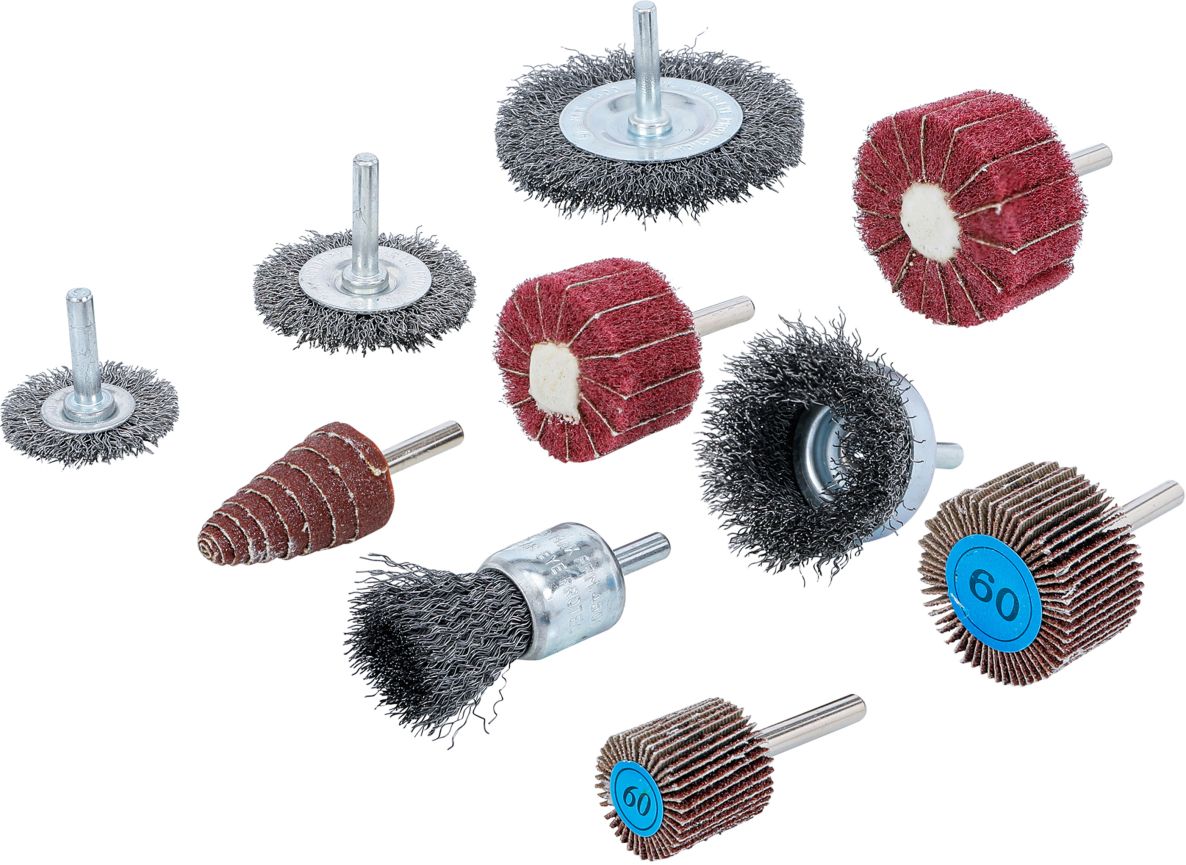 BGS 74499 Set of brush and abrasive flap discs 10-piece