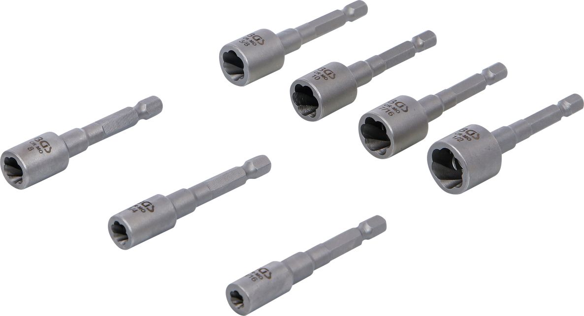 BGS 74562 Tightening kit for bolts and nuts drive hexagon socket 6.3 mm (1/4") for drills 7-piece