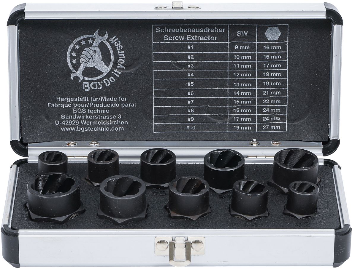 BGS Do It Yourself 20210 Spiral profile socket wrench set / screw spanner 10 mm (3/8") / outer hexagon 9 - 19 mm 10-piece