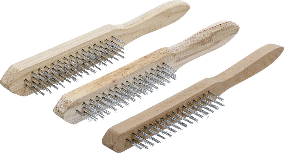BGS Do It Yourself 85815 Wire brush set wooden handle 2-, 3-, 4-row 3-piece