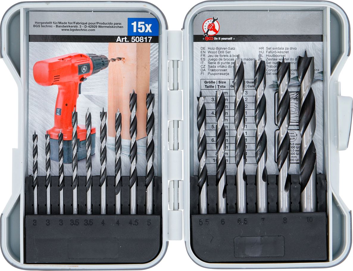 BGS Do It Yourself 50817 Wood drilling set 3 - 10 mm 15-piece