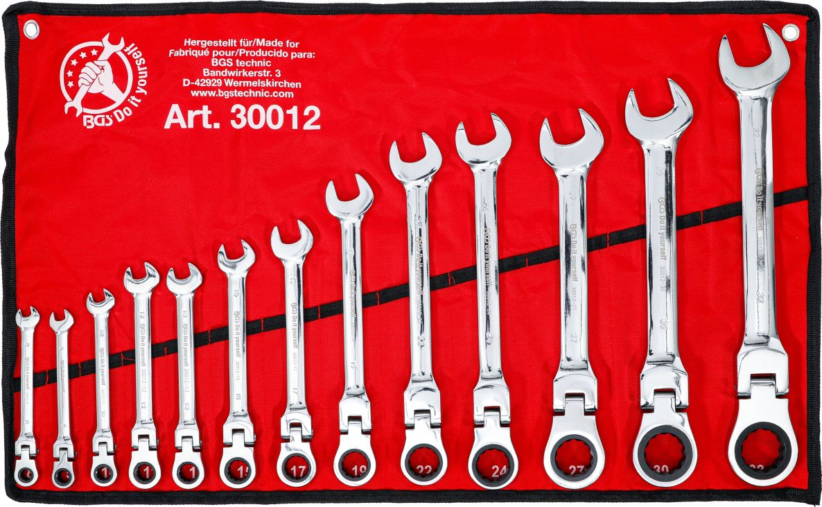 BGS Do It Yourself 30012 Ratchet ring spanner set flexible heads 8 - 32 mm 13-piece