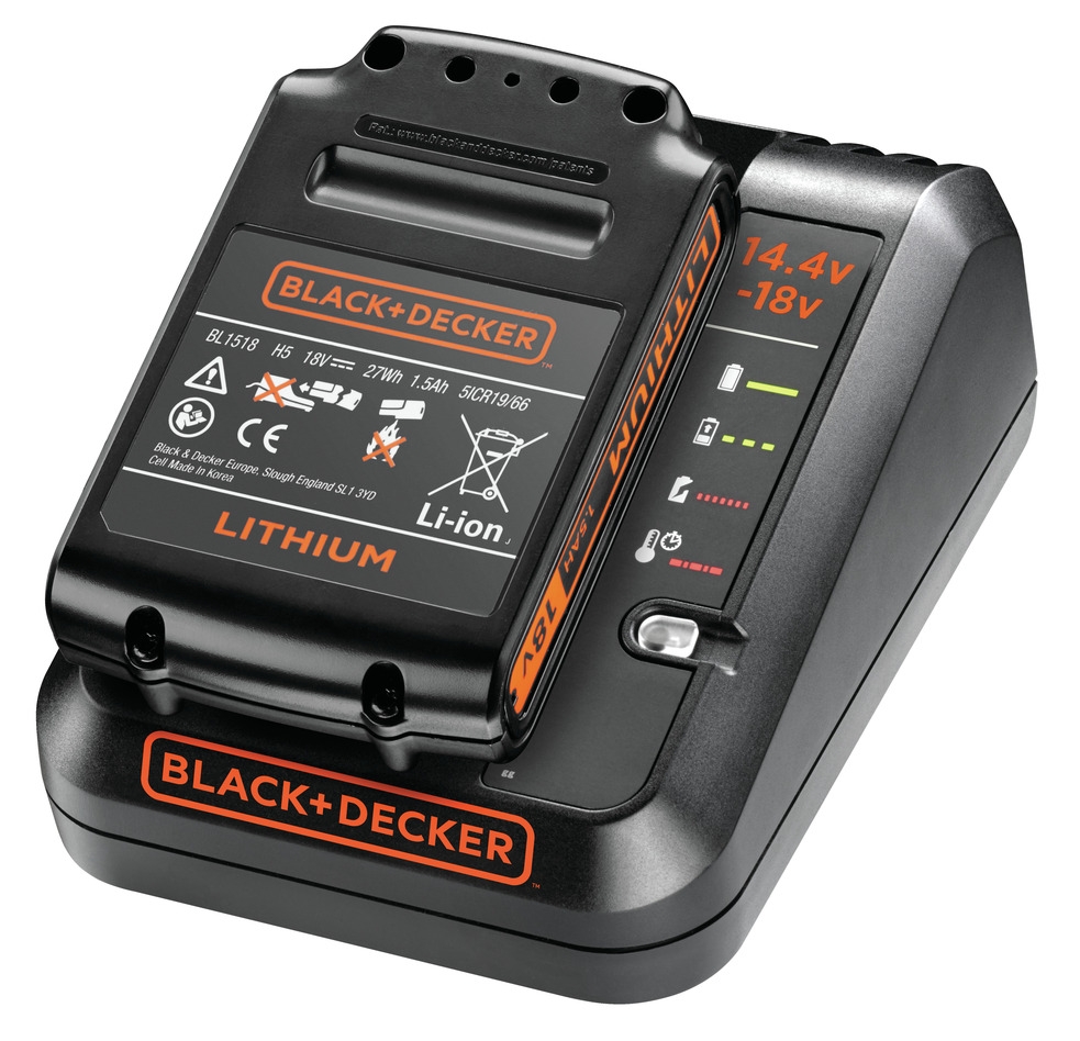 Black & Decker BDC1A15-QW Charger + Battery 18 Volt 1.5 Ah Li-ion