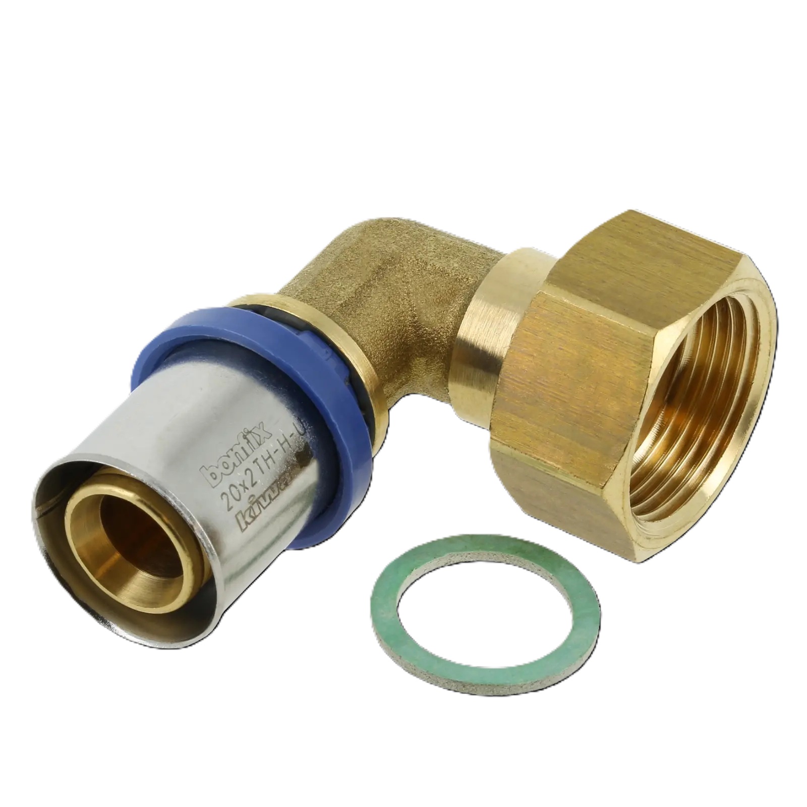 Bonfix 2002105 Alu-press 2-piece knee coupling with clingerit ring 3/4 "x 20 mm