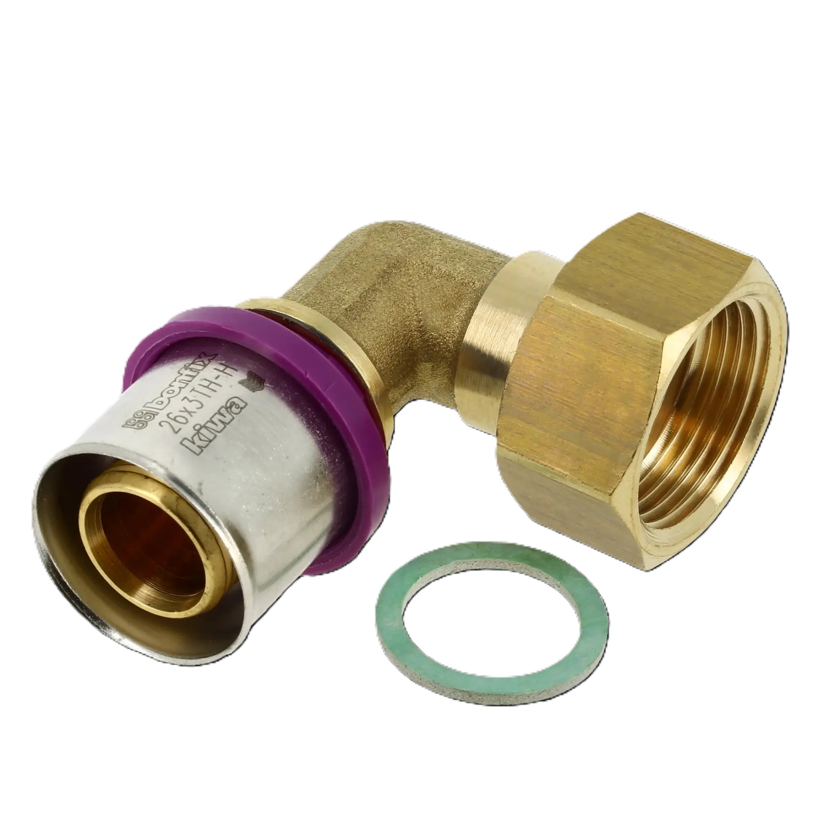 Bonfix 2002115 Alu-press 2-piece knee coupling with clingerit ring 3/4 "x 26 mm