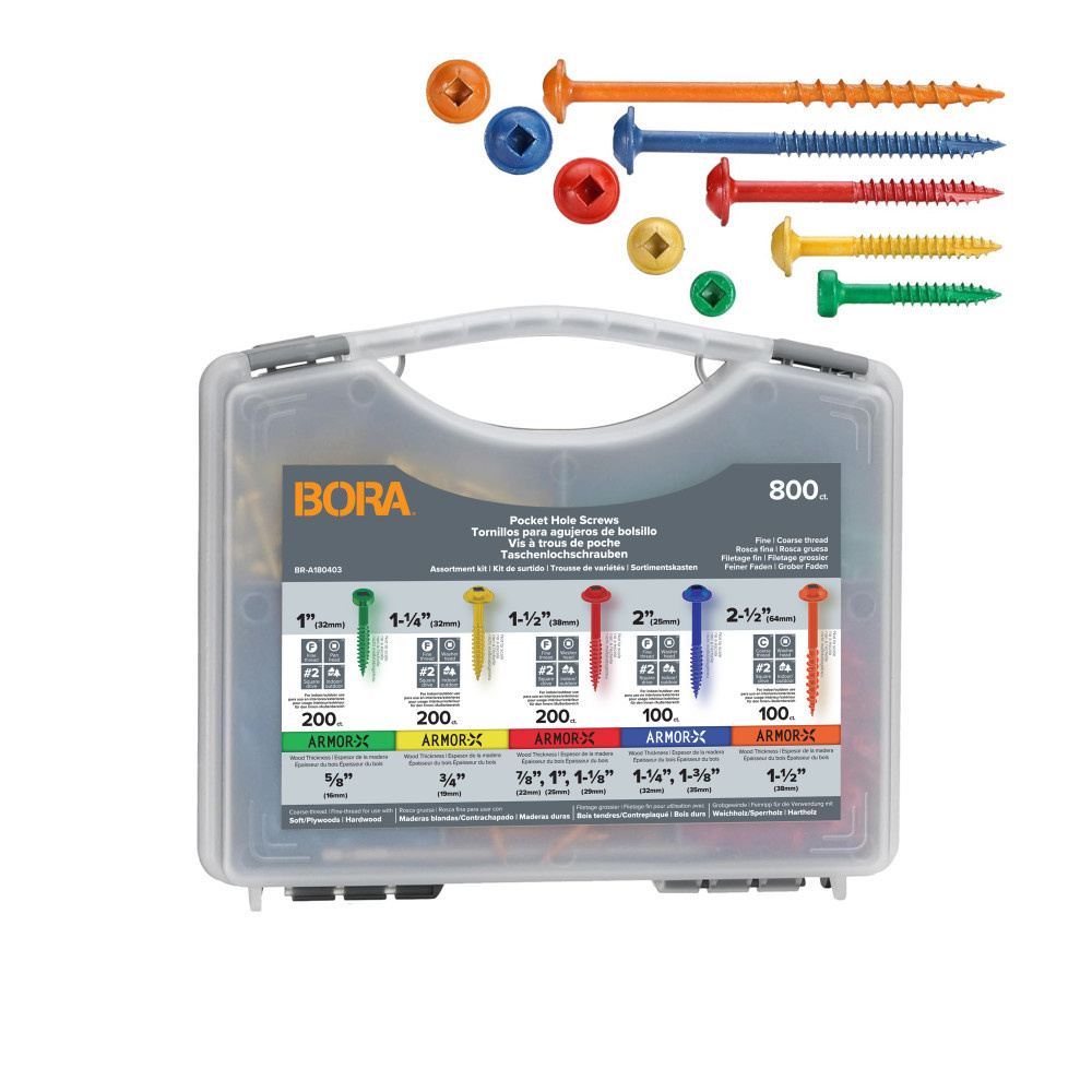 Bora BR-A180403 Pocket-hole Screw Set in assorted box 800-piece