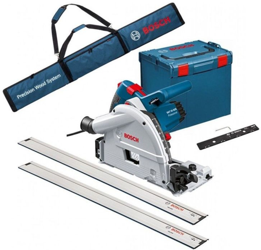Bosch Professional 0615990EA8 GKT 55 GCE circular saw + 2x guide rails + carrying case for + FSN attachment in L-Boxx