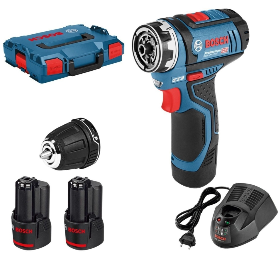 Bosch Professional 06019F6001 GSR 12V-15 FC Cordless drill 12 x 2.0Ah Li-ion in L-Boxx