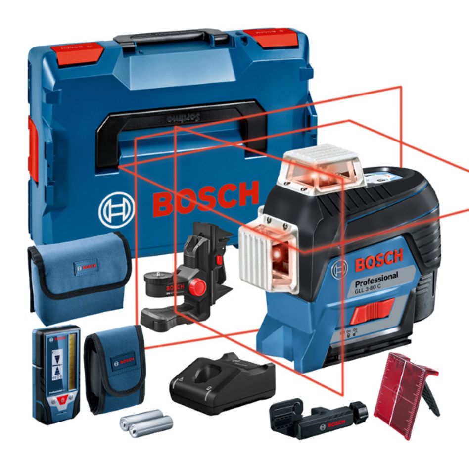 Bosch Professional 0601063R05 GLL 3-80 C Line laser set 1x 12V 2.0 Ah and quick charger GAL 12V-40 CV in L-BOXX