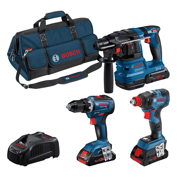 Bosch Professional 0615A5003B 3 Toolkit - GSR 18V-55 Cordless Drill + GDX 18V-200 Rotary nutrunner + GBH 18V-22 Drill Hammer 18V 4.0Ah Li-Ion in Bag