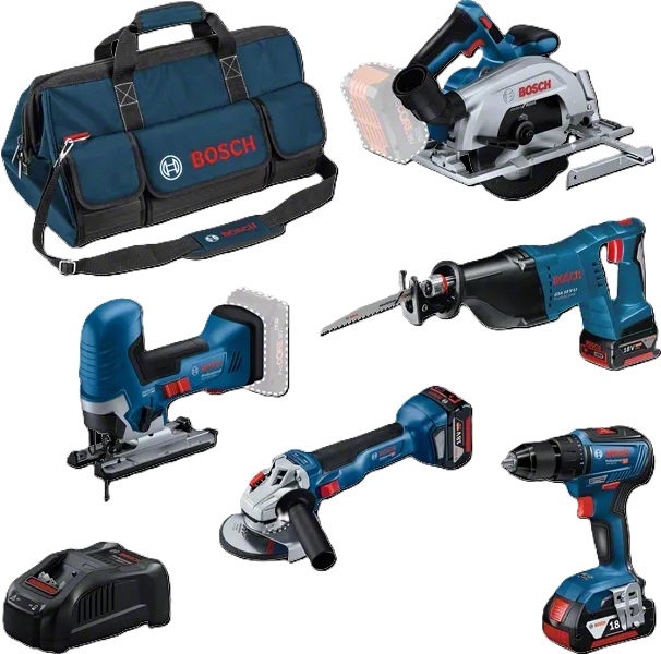 Bosch Professional 0615A5004E 5-Piece Combo Set - Professional 18V Tool Set with Tool Bag