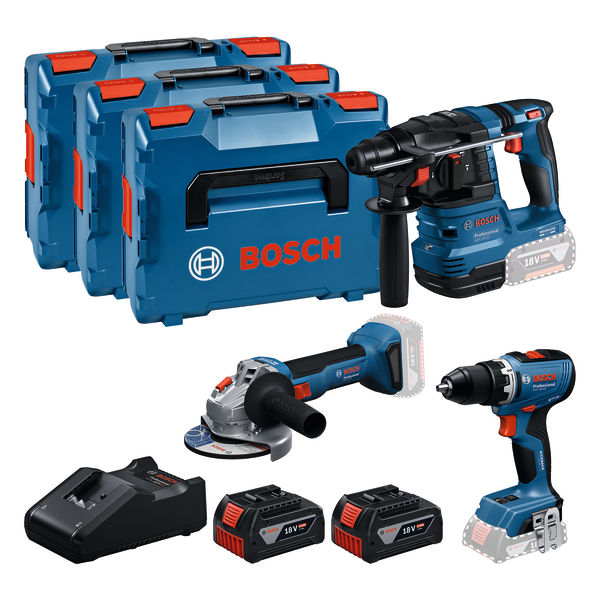 Bosch Professional 0615A5009G Toolkit 3 machines GSR 18V-65 + GBH 18V-22 + GWS 18V-818V 2x 18V 5.0Ah and charger in L-BOXX
