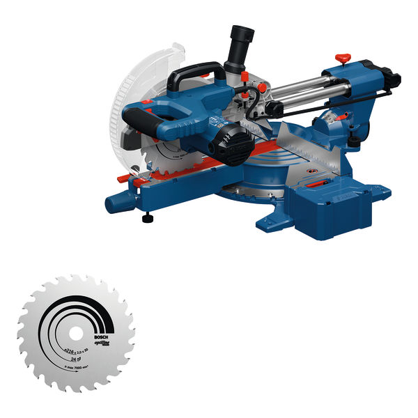 Bosch Professional 0601B61001 GCM305-216S Cap and mitre saw + 2x saw blade, clamp, dust bag, ruler, 2x workpiece support