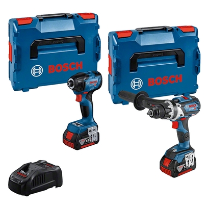 Bosch Professional 0615990N2W GSR 18V-110 cordless drill + GDR 18V-210 C impact screwdriver 18 Volt 5.0 AH Li-Ion in L-BOXX