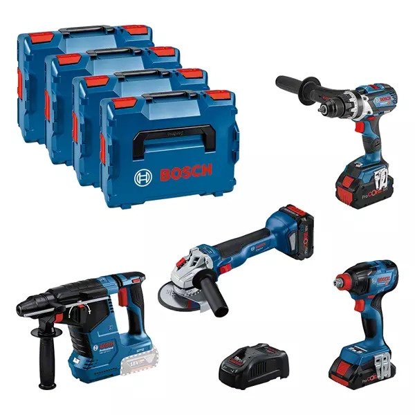 Bosch Professional 0615990N32 Combiset 18V 4 machines 1x 4.0Ah 2x 5.5 Ah and charger in L-BOXX