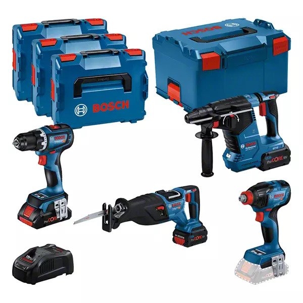 Bosch Professional 0615990N37 Combiset 18V 4 machines 1x 4.0Ah 2x 5.5 Ah and charger in L-BOXX