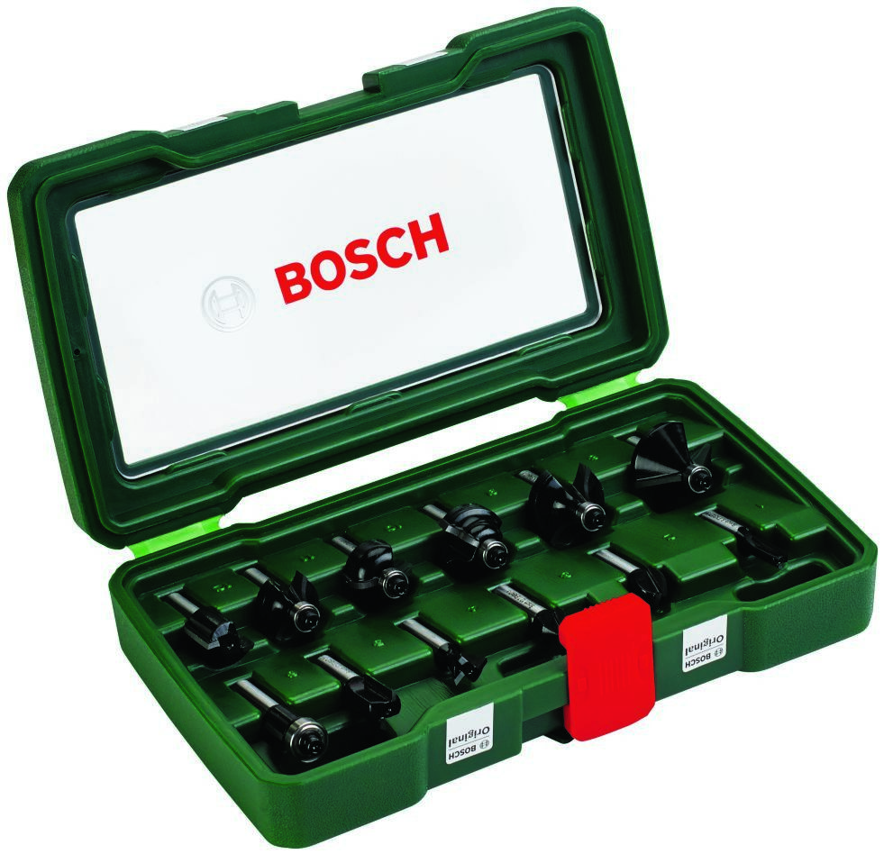 Bosch Professional Accessories 2607019466 HM Wood milling set take-up shank 8mm 12-piece