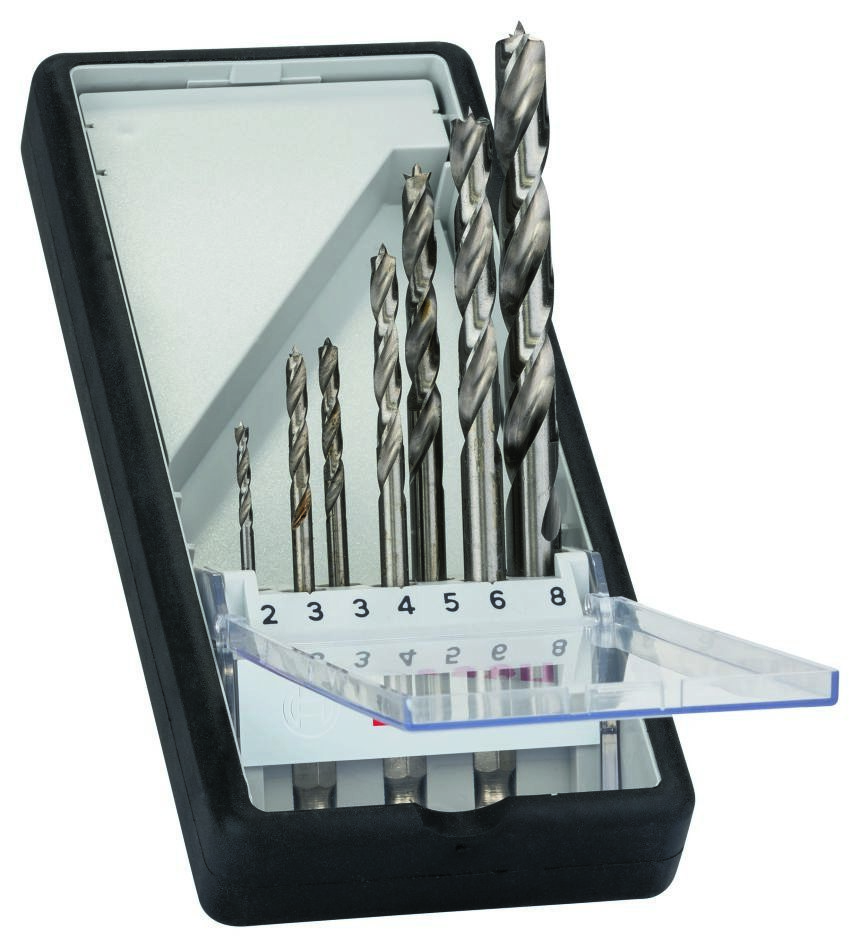 Bosch Professional Accessories 2607019923 7-part Robust Line wood spiral drill bit set, hexagonal shank 2; 3; 4; 5; 6; 8 mm