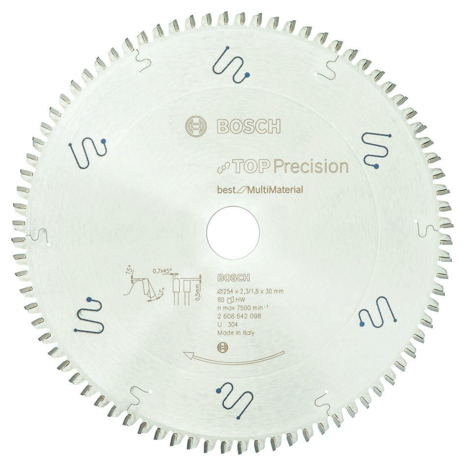 Bosch Professional Accessories 2608642098 Circular saw blade 254 x 30 x 80T Top Precision Best for Multi Material