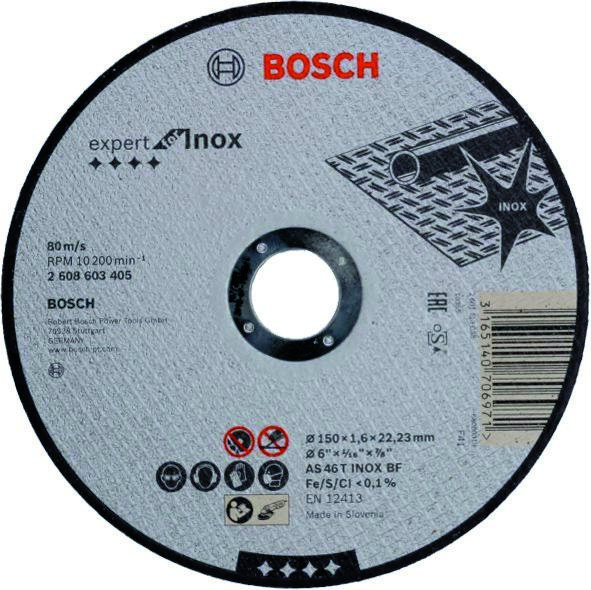 Bosch Professional Accessories 2608603405 Cut-off wheel Expert for Inox AS 46 T INOX BF, straight, 150 mm, 1.6 mm