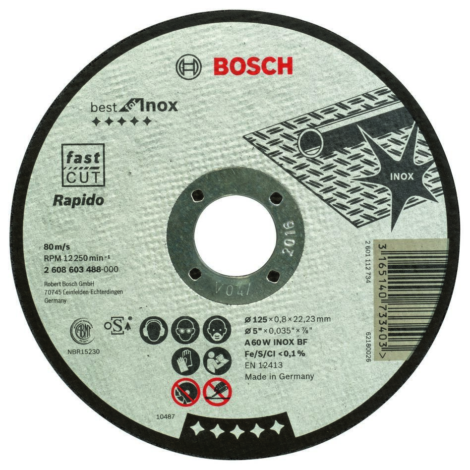 Bosch Professional Accessories 2608603488 Cut-off wheel straight Best for Inox - Rapido A 60 W INOX BF, 125 mm, 0,8 mm